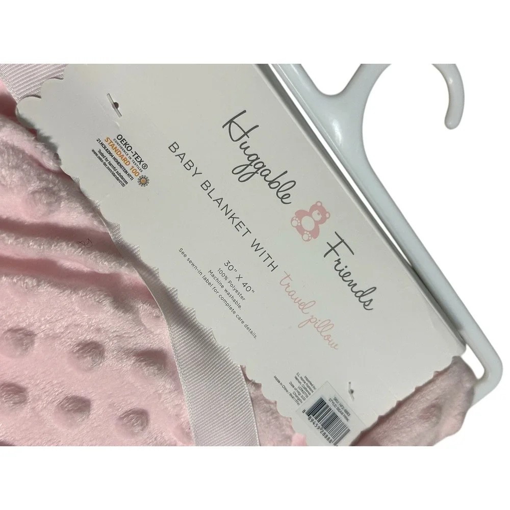 NWT Huggable Friends Pink Minky Dot Baby Blanket and Travel Neck Pillow Set Bear - Picture 9 of 10
